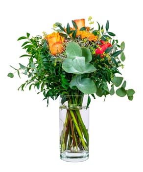 Closeup of an isolated flower arrangement in a glass vase