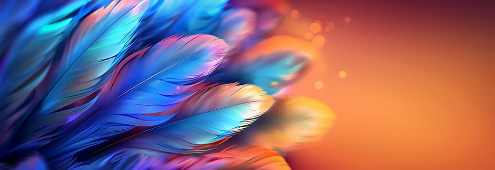Neon feathers moving smooth. Abstract feather rainbow background. Closeup image fluffy feather under colorful pastel neon. Copy space Beautiful abstract effect