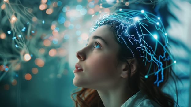 Human brain, epilepsy tumor, migraine headache attack, psychological pressure and stress, mind with burnout or trauma