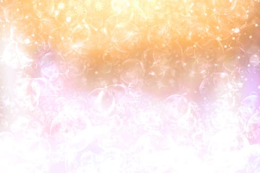 A festive abstract light golden yellow pink orange white background texture with defocused bokeh circles. Card concept for Happy New Year, party invitation, valentine or other holidays.