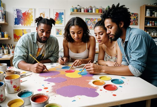 AI generated of a group of people are working on a painting and decorating it