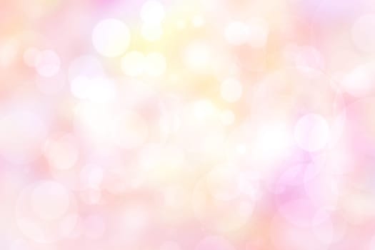 Abstract blurred fresh vivid spring summer light delicate pastel yellow pink orange bokeh background texture with bright circular soft color lights. Beautiful backdrop illustration.