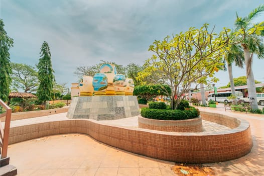 Panoramic view of the central park of Nagarote, Nicaragua. View of a beautiful park surrounded by vegetation