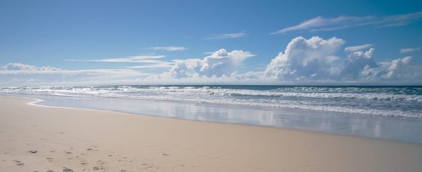 A sunny day beach scene in panorama view seascape landscape