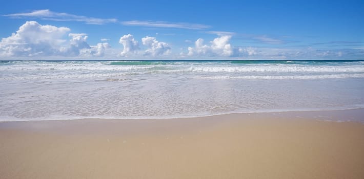 Empty conceptual background with copy space for advertising holiday vacation taken Sunshine Coast Queensland sun surf sandy beach for morning exercise relaxation meditation inspiration