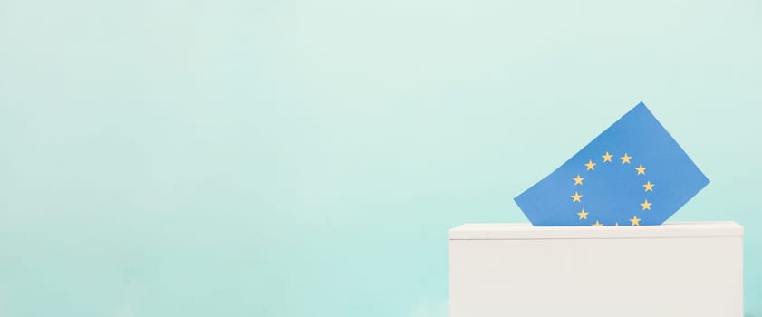 EU election, ballot box, european union flag, blue and yellow stars, citizens of Europe voting Parliament