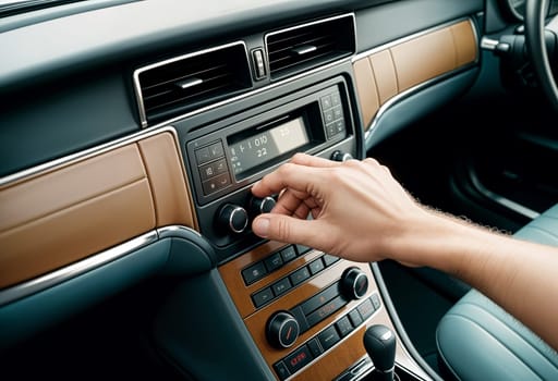 AI generated of a person is adjusting the radio control panel in a car