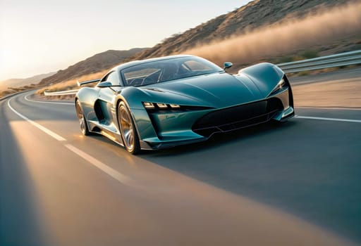 AI generated of the new supercar is driving down the road