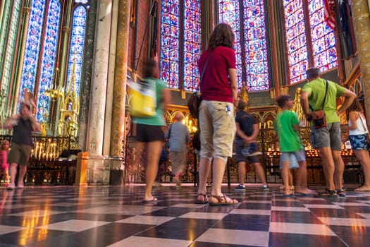 Amiens, France - August 13, 2022: Tourists visiting Notre-Dame Cathedral in Amiens, listed as a UNESCO World Heritage Site since 1981