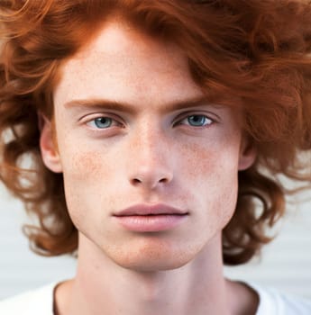 Portrait of young man with clean skin on light background, hair or face products banner template.self care concept