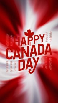 Festive poster featuring 'Happy Canada Day' text with a stylized red maple leaf and dynamic rays of light.