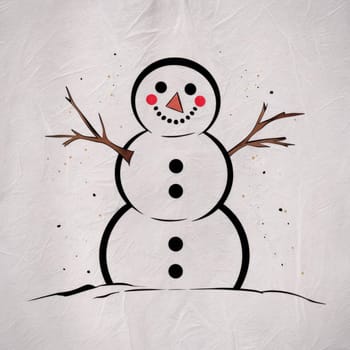 An image of a smiling snowman in a bright winter setting. Copy space. AI generated.