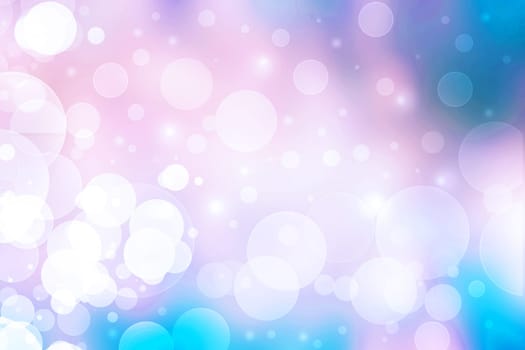 Abstract blurred fresh vivid spring summer light delicate pastel blue pink white bokeh background texture with bright circular soft color lights. Beautiful backdrop illustration.