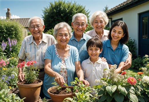 AI generated of a family posing for a photo in front of a house