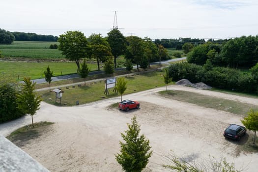 EIXEN, GERMANY - AUGUST 04, 2018:  Eixen, Germany - August 04, 2018:  Eixen Lake from the observation tower. Swimming, fishing and nature area Eixen Lake.