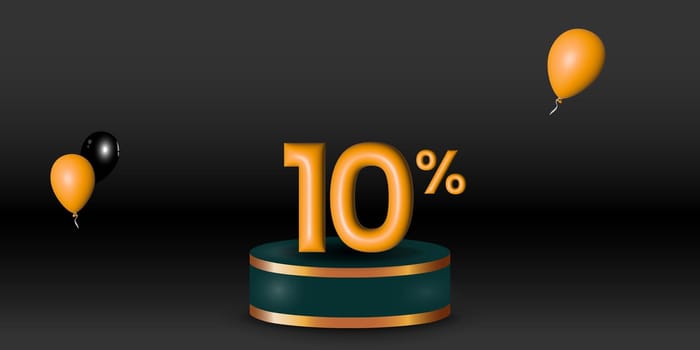 Product price discount on podium display color with black background. Modern studio, wall scene fashion, stage podium scene with for Award Ceremony. 3D rendering.