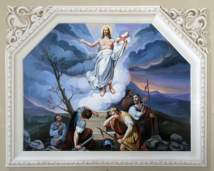 Resurrection of Christ, fresco in the parish church of the Exaltation of the Holy Cross in Oprisavci, Croatia