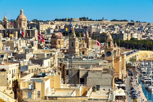 Medieval Malta: Birgu's skyline, Malta, features iconic churches, historic buildings and narrow streets in Malta. Cultural heritage of Malta