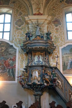 The pulpit in the parish church of Our Lady of Snow in Kutina, Croatia