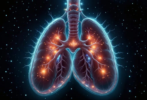 AI generated of the lungs are glowing in the dark with sparkles and light trails
