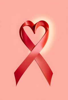 AI generated of red ribbon heart symbol on pink background