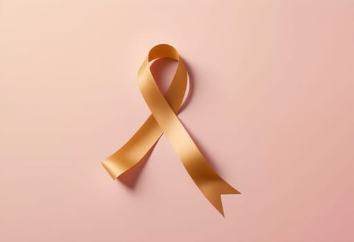 AI generated of a golden ribbon formed a heart symbol on a pink background