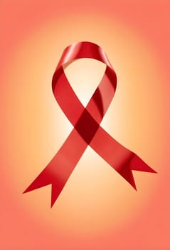 AI generated of red ribbon in heart shaped on orange background