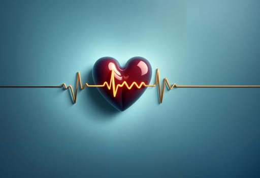 AI generated of heartbeat with heartbeat line on blue background
