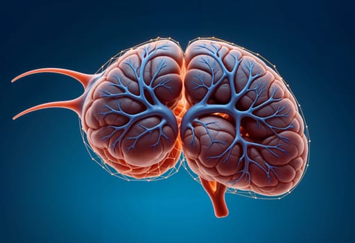 AI generated of the human liver is shown floating on a dark blue background