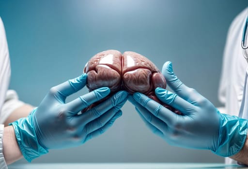 AI generated of two doctors holding up a model of a human heart