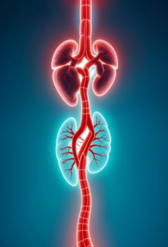 AI generated of a blood vessels of the human heart on a blue background