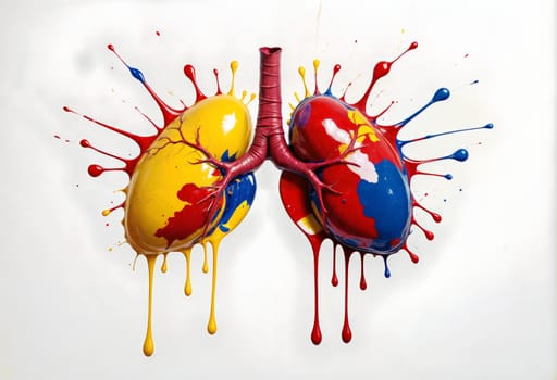 AI generated of a painting of a human heart with paint splatters