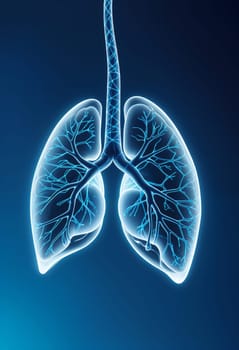 AI generated of the lungs are shown in blue light with digital nodes and dots