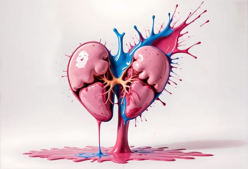 AI generated of a heart with a pink and blue splatter