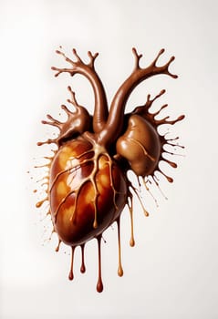 AI generated of a chocolate heart with dripping chocolate