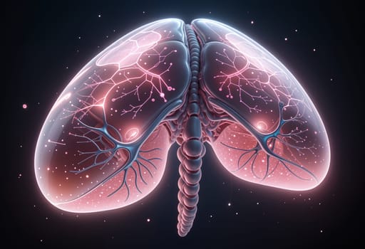 AI generated of human liver with glowing blue lights on them