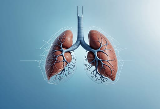 AI generated of a blue background with the image of a human heart