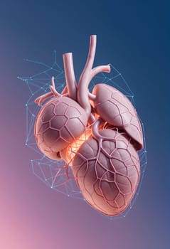 AI generated of the human heart is shown with digital nodes and lines