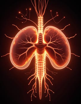 AI generated of the human lungs are shown in glowing neon