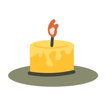Burning candle in candle holder, candlestick vector Illustration in hand drawn style. Can use for banner, greeting card, poster.