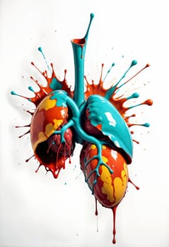 AI generated of a colorful human heart with paint splatters