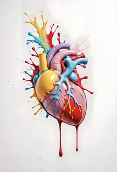 AI generated of a painting of a human heart with paint splatters