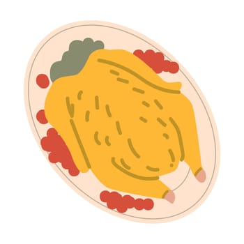 Autumn fall thanksgiving element turkey dish on plate harvest icon.Hand drawn autumn food vector illustration