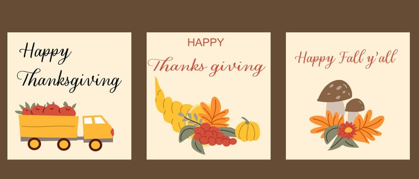 Autumn fall thanksgiving day banner or greeting card with leaves. Celebration design for harvest festival, thanks with food and flower autumn border. Fall thanksgiving day background.