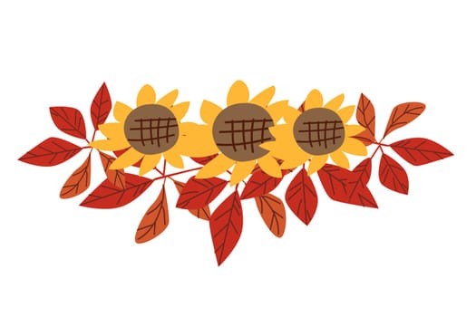 Autumn fall thanksgiving leaves composition for decoration, holiday greeting cards elements with mushroom and flowers