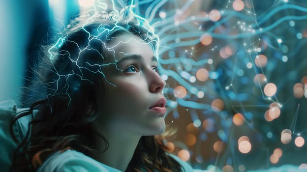 Human brain, epilepsy tumor, migraine headache attack, psychological pressure and stress, mind with burnout or trauma