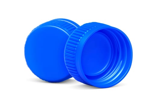 Blue plastic bottle caps, transparent background