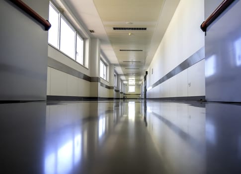 Detail of long hospital corridor, hygiene and sanitation