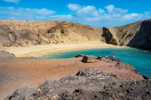 Beautifully located bay on Papagayo beach on the Canary Island of Lanzarote in the Atlantic Ocean