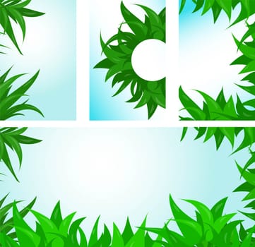 Set of universal nature backgrounds made of leaves with copy space. Vector illustration.